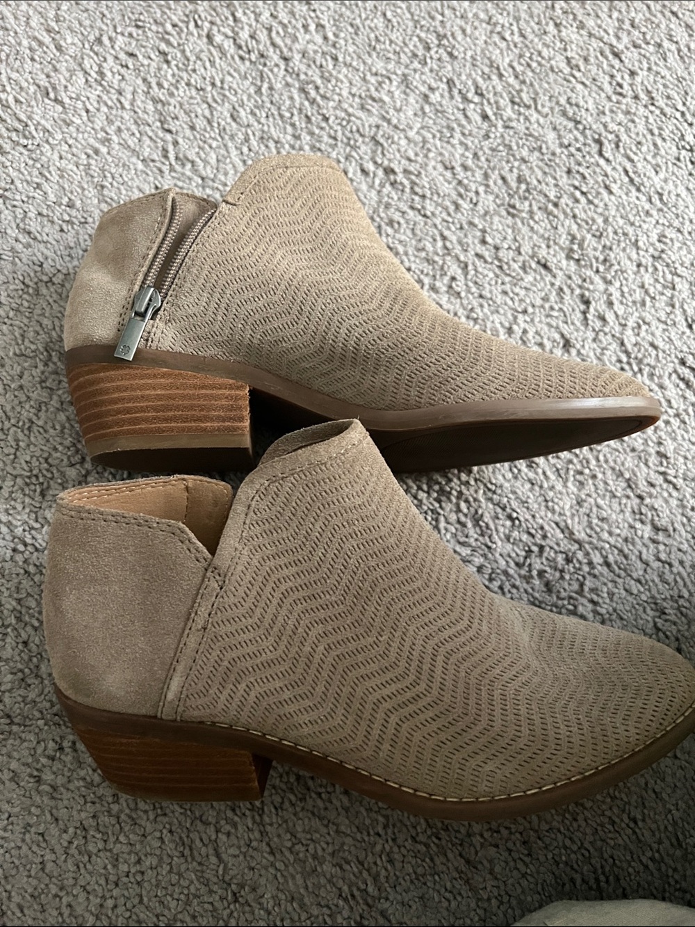 Women's Lucky Brand Taupe Suede Low Heel Ankle Booties
